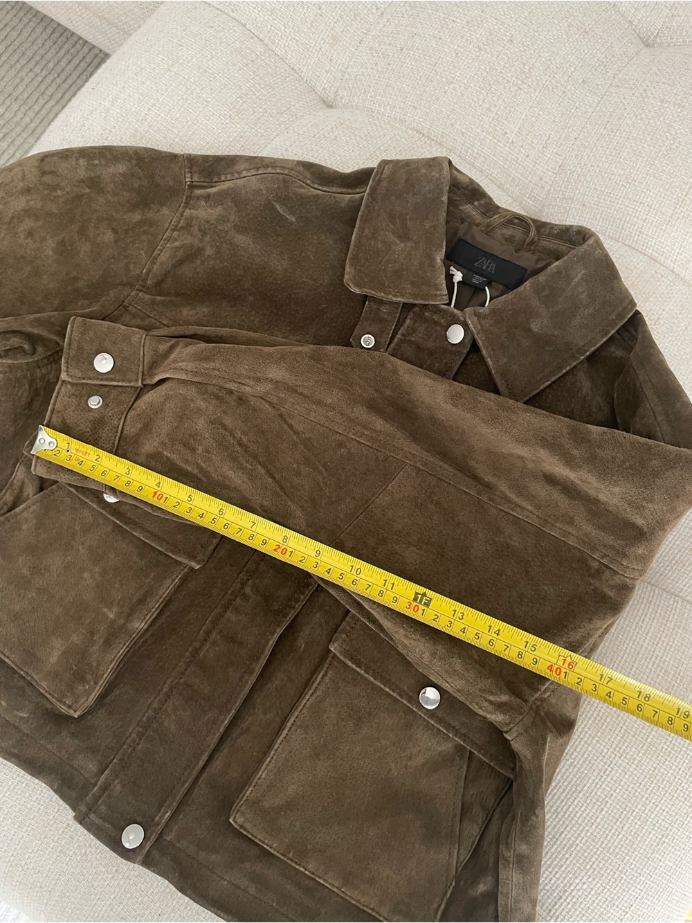 NWT Zara 100% Leather Suede Bomber Jacket Khaki Dusty Cocoa Brown - Picture 14 of 14
